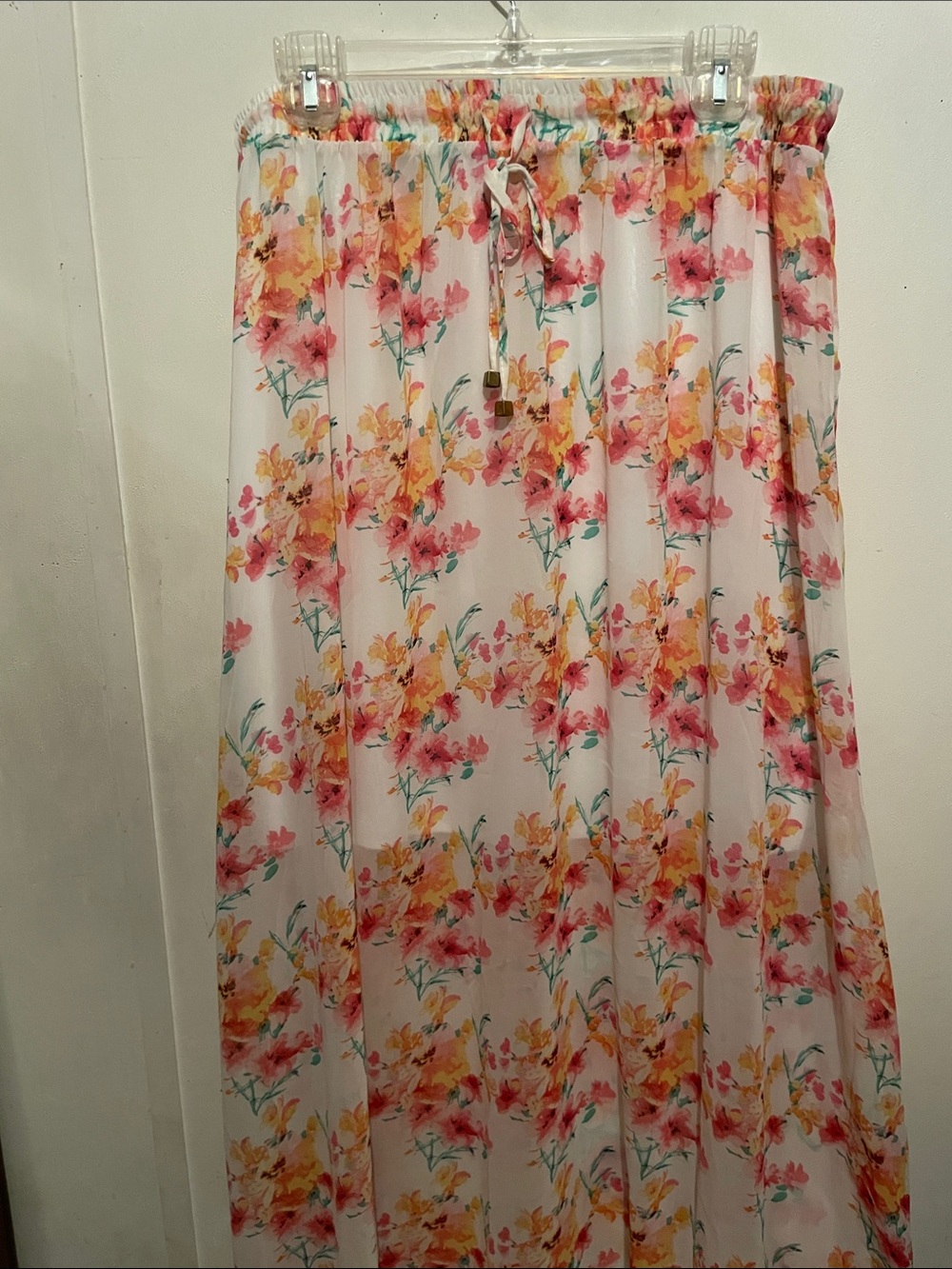 Robert Louis white Maxi Skirt with Pink and Yellow Floral Print